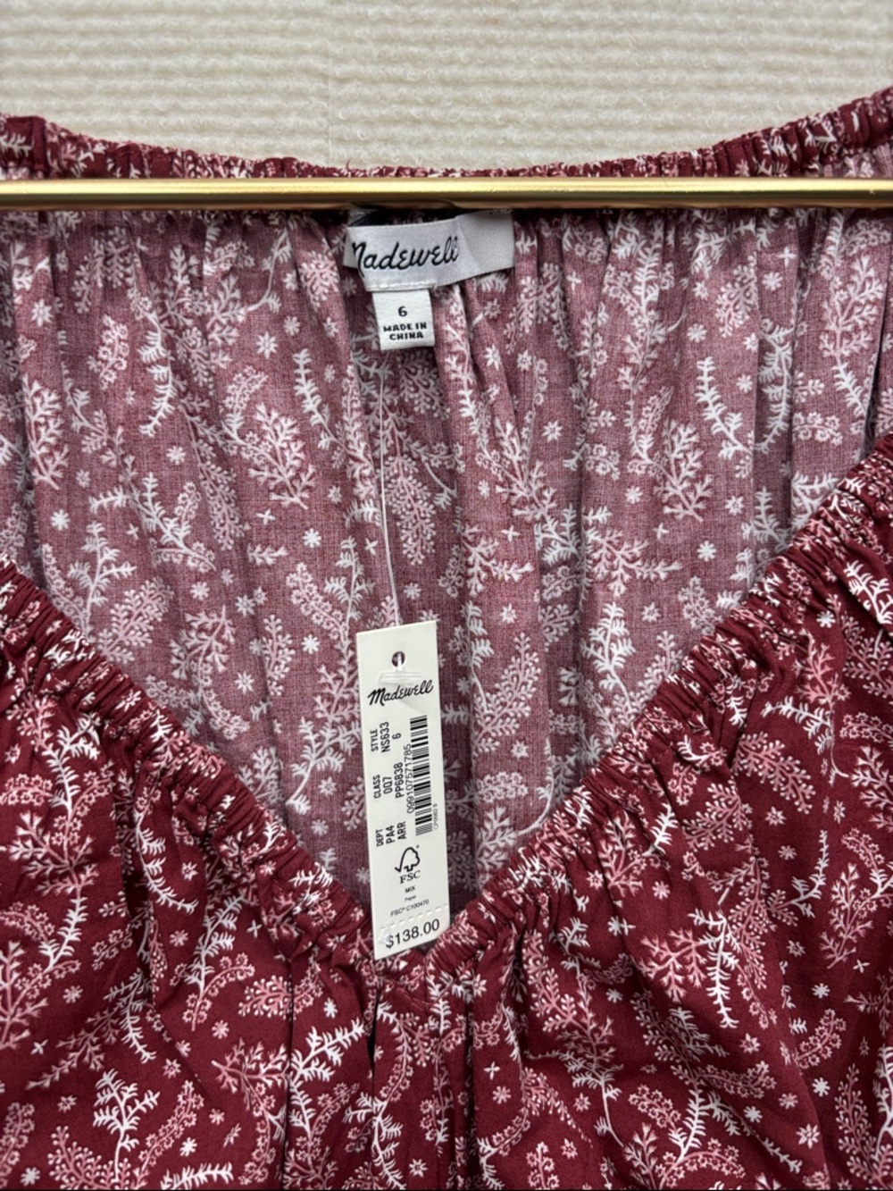 New MADEWELL | 6 Boho Floral Smocked Waist Dress in Burgundy - Picture 3 of 6